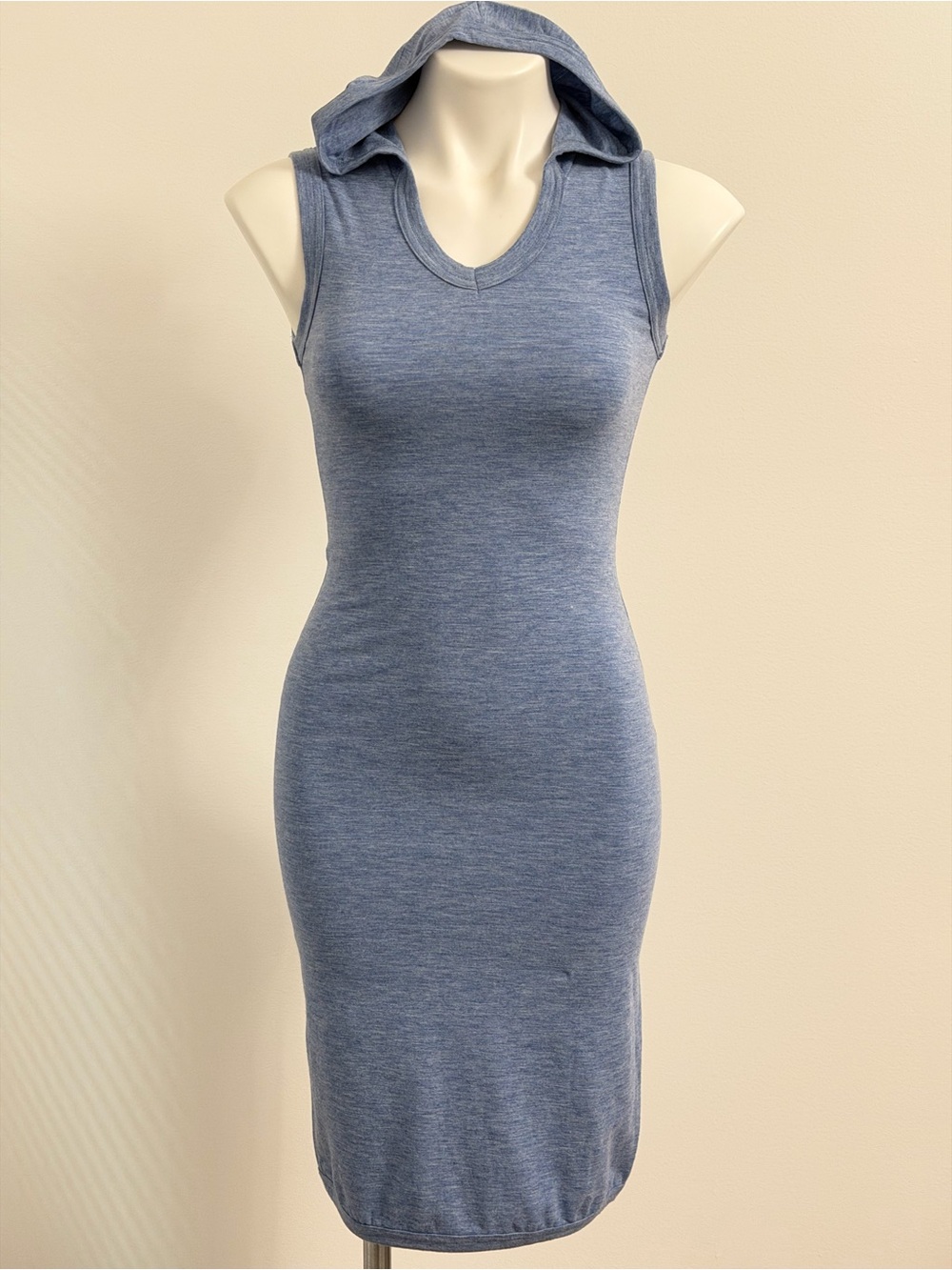 Sleeveless Blue Wash Hooded Bodycon Dress